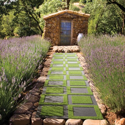 Carpet tiles installed outdoors